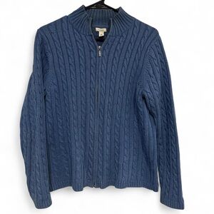 Vintage L.L. Bean Cable Knit Sweater Blue Zip-Up Large